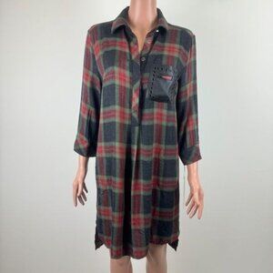 Women's NWT La Pateau Print and Plaid Shirt Dress Size Small Multi Color